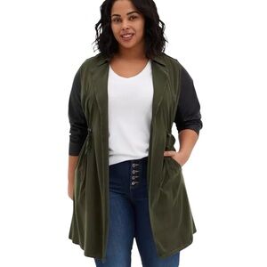 Torrid Olive Green Twill & Faux Leather Midi Length Anorak